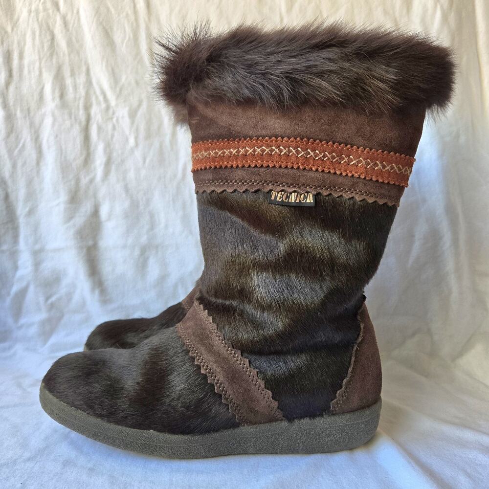 VTG Tecnica Womens Goat Fur Apres Ski Lined Winter Snow Boots Brown Size 5 Italy